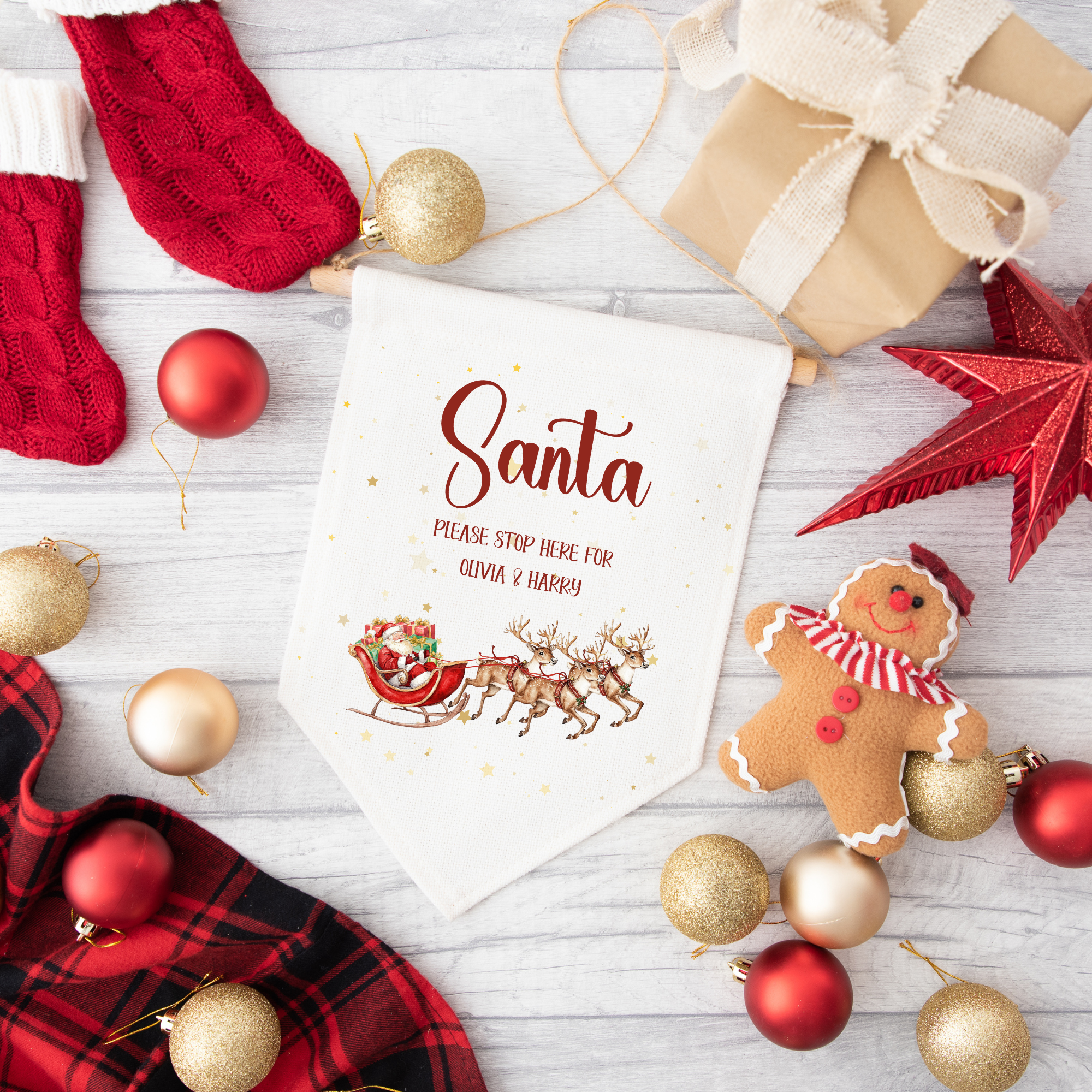 Personalised Pennant Santa & Sleigh