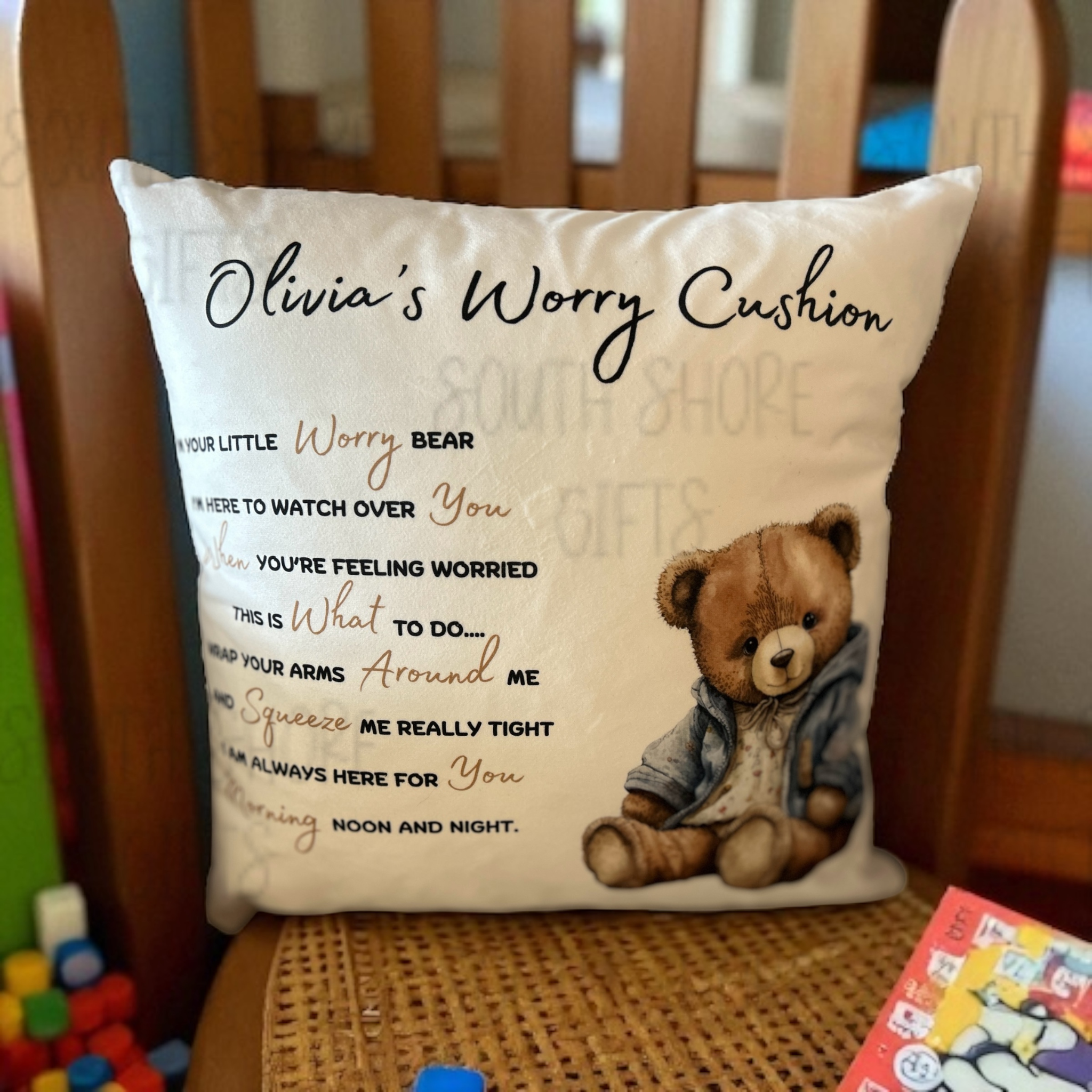 Personalised Worry Bear Cushion
