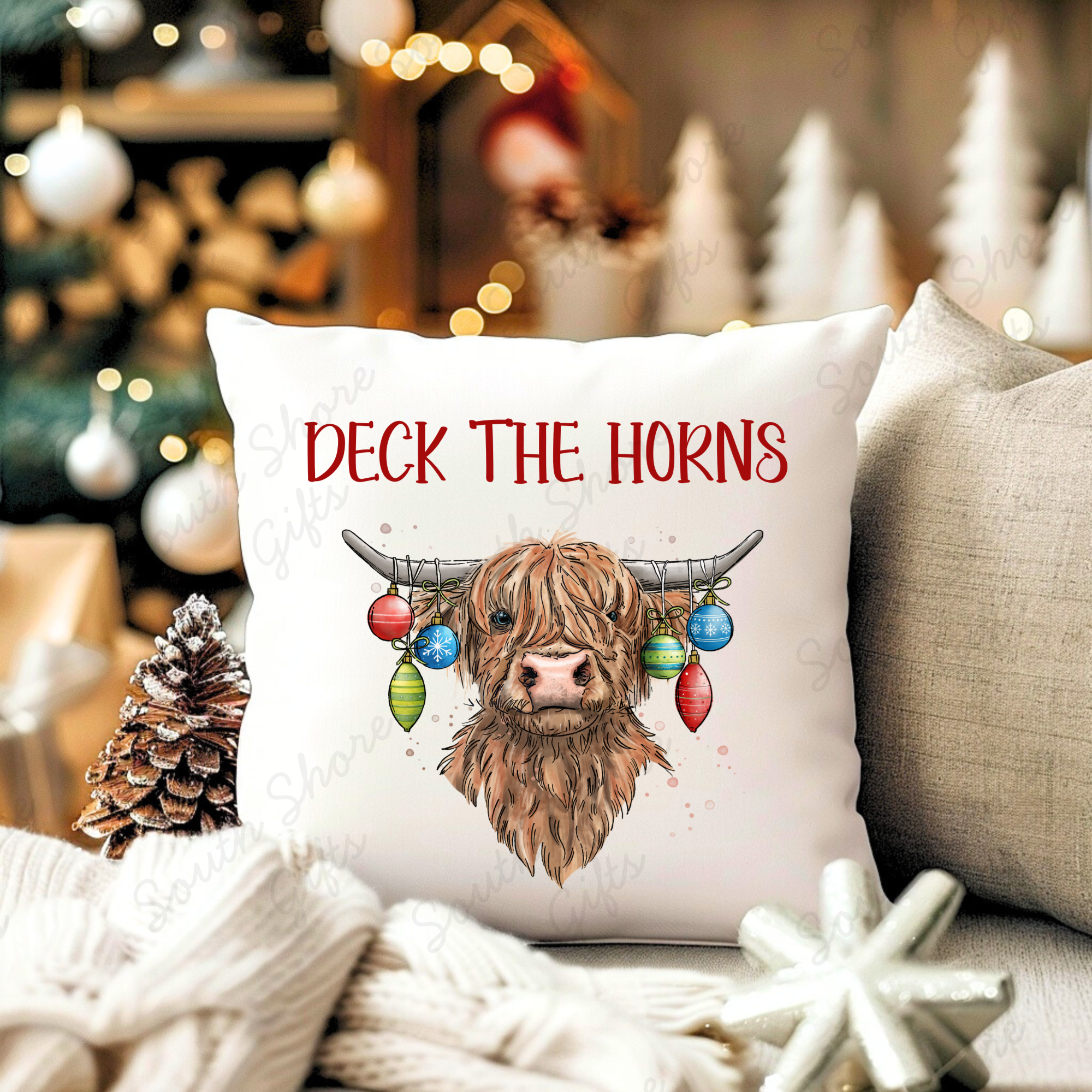Deck The Horns Festive Cushion