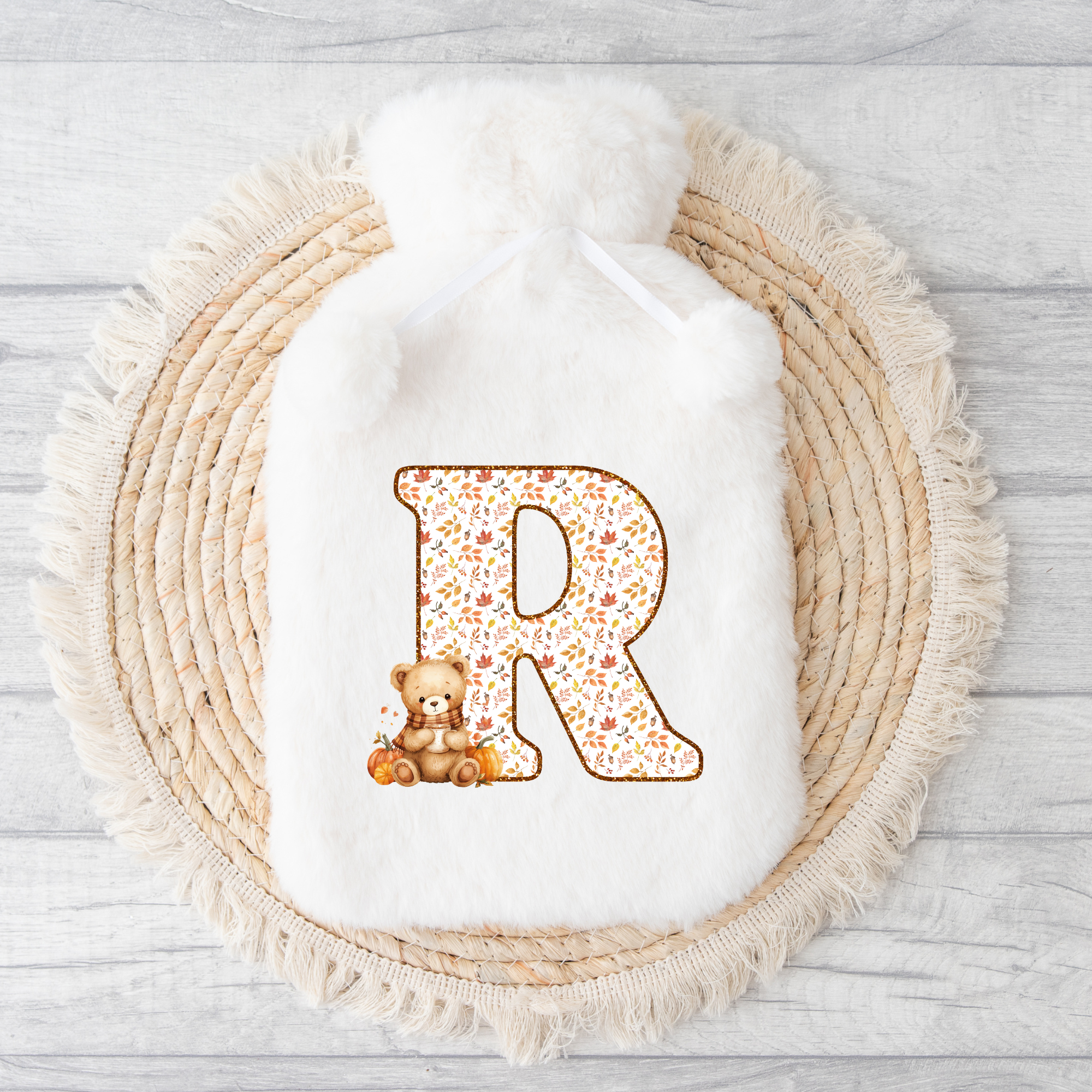 Autumn Initial Teddy Hot Water Bottle