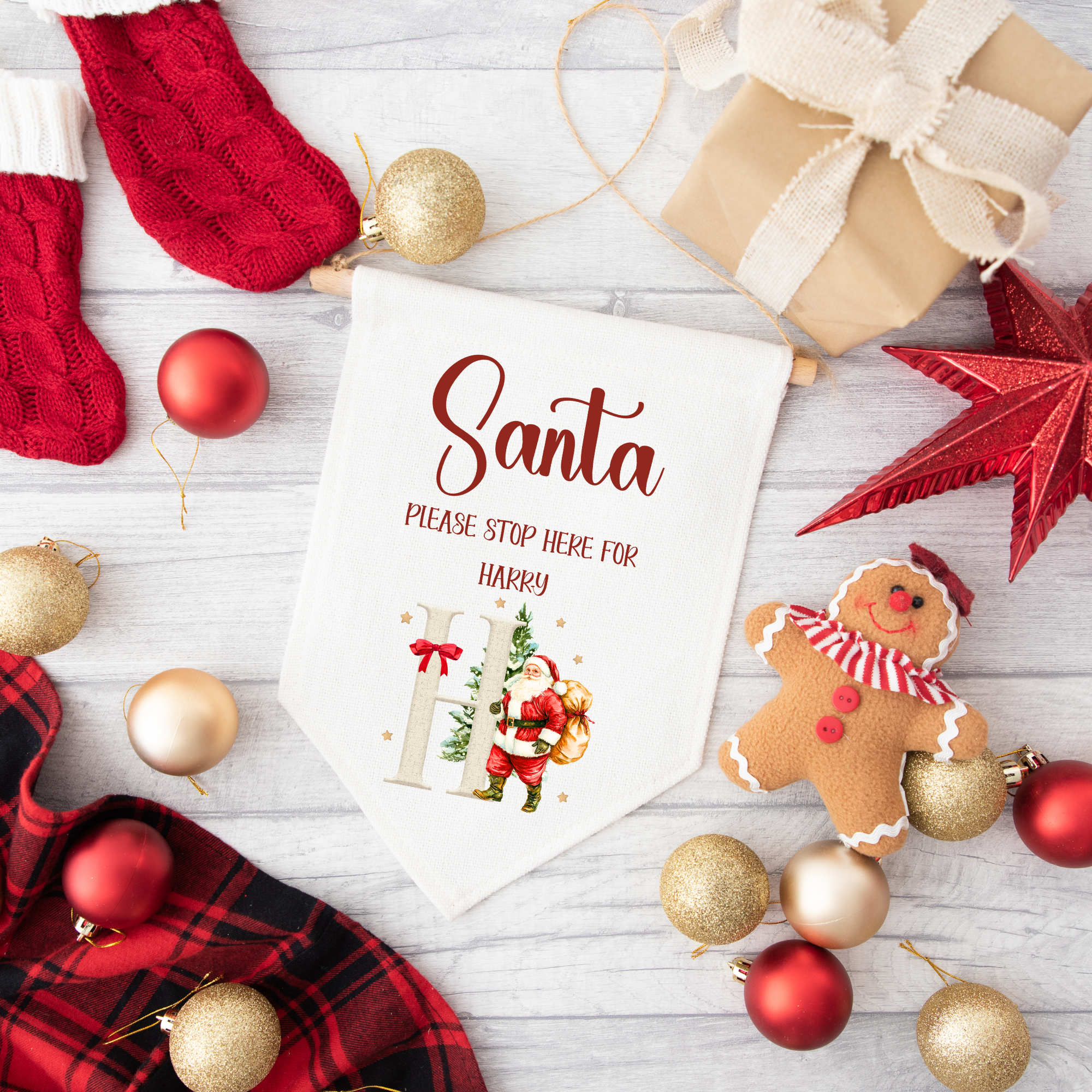 Personalised Pennant Santa & Initial