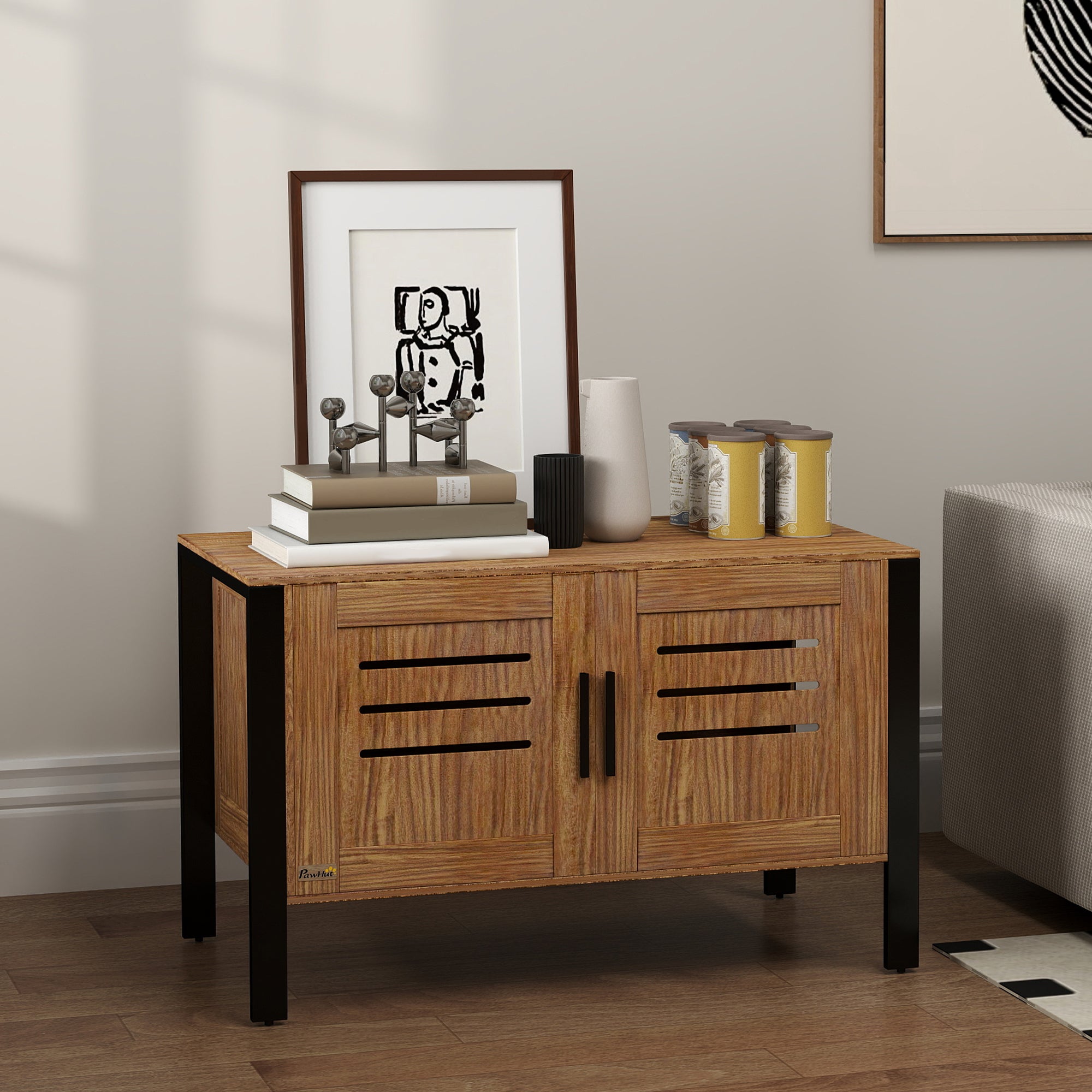 Cat Litter Box Enclosure with Tall Legs, Scratching Board, Double Doors, Ventilation Holes, 80 x 45 x 50 cm, Dark Brown