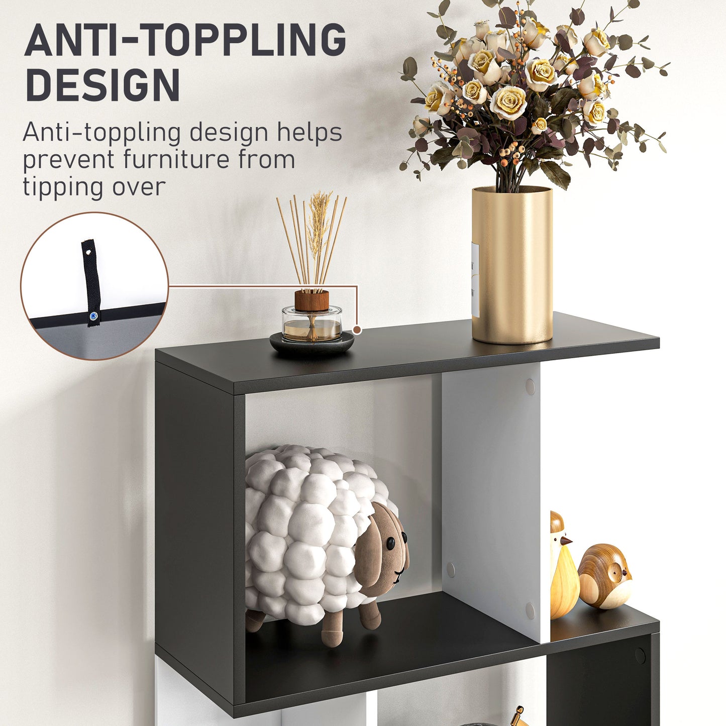 S-Shaped Wooden Freestanding Storage Shelf - Colour Options