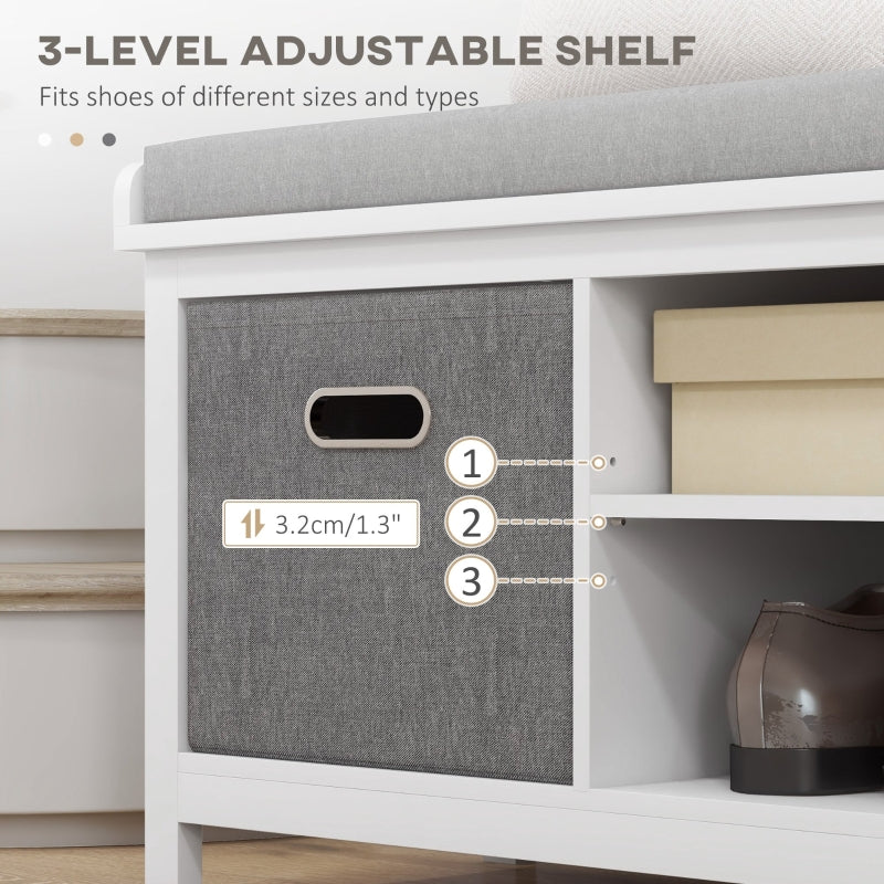 Shoe Bench with Cushioned Seat & Fabric Drawers