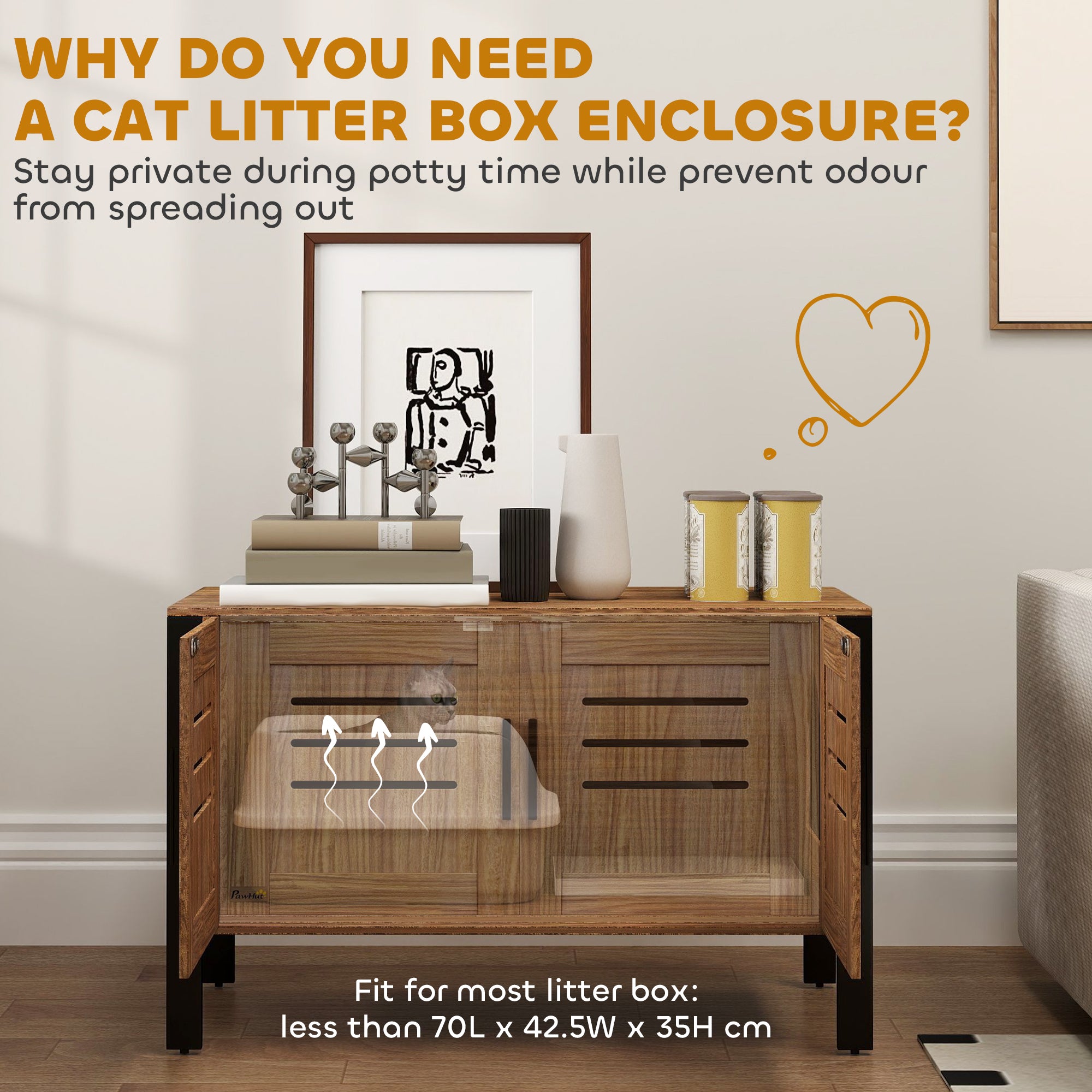 Cat Litter Box Enclosure with Tall Legs, Scratching Board, Double Doors, Ventilation Holes, 80 x 45 x 50 cm, Dark Brown