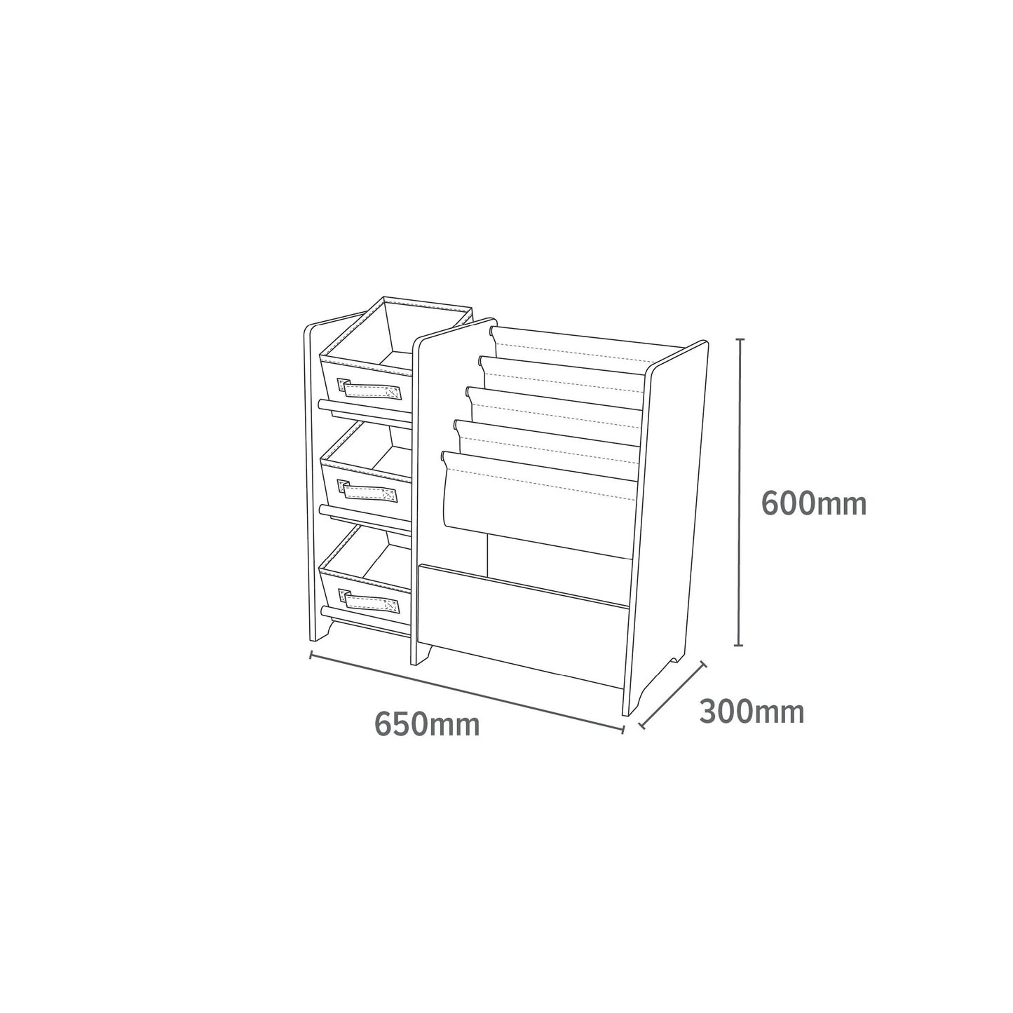 Safari Book Display Unit with Fabric Storage Boxes