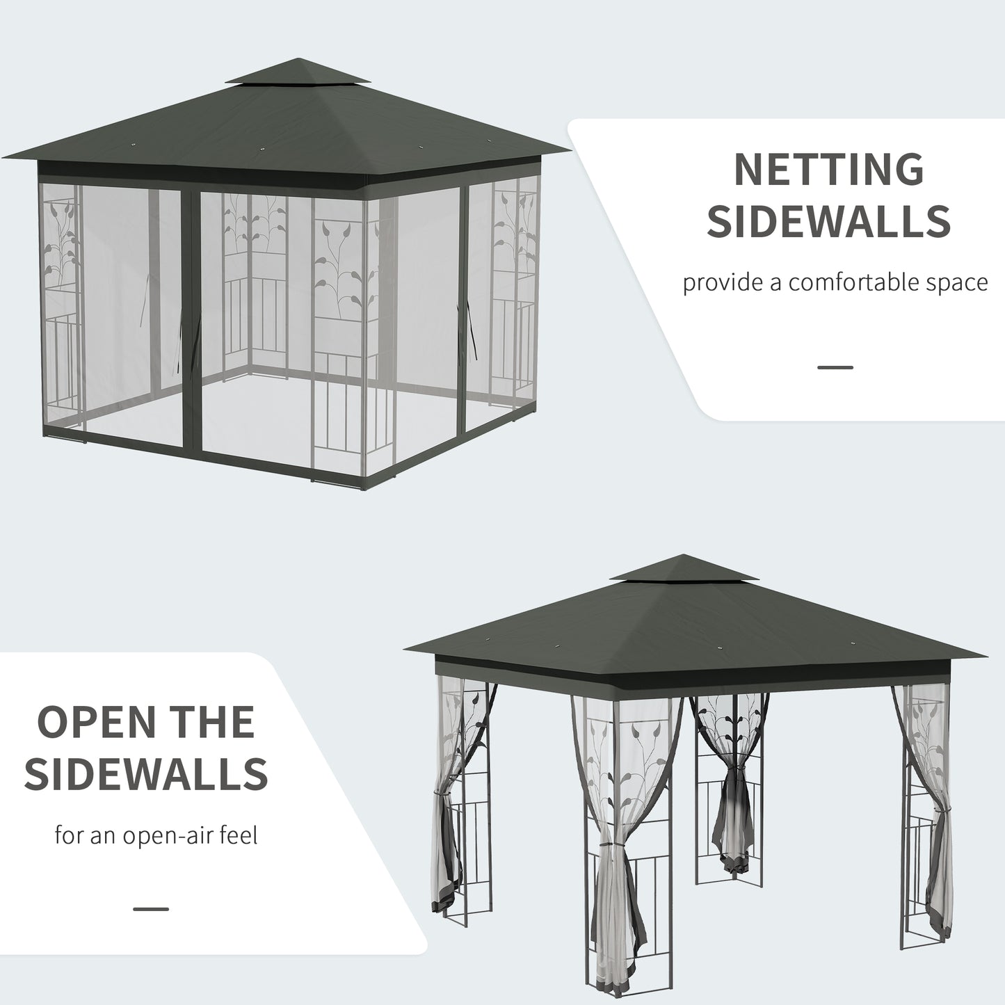 3 x 3(m) Steel Frame Double Roof Garden Gazebo - 3 Colour Options