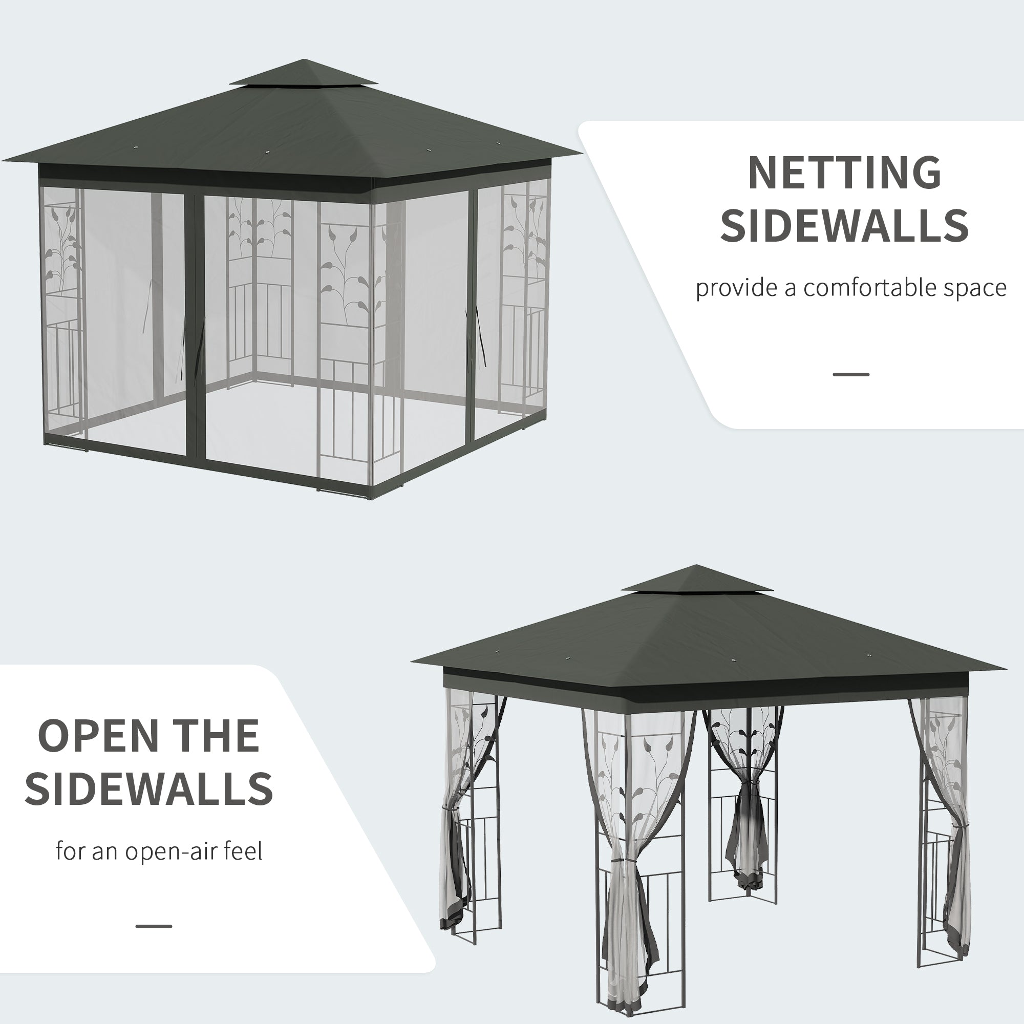 3 x 3(m) Steel Frame Double Roof Garden Gazebo - 3 Colour Options