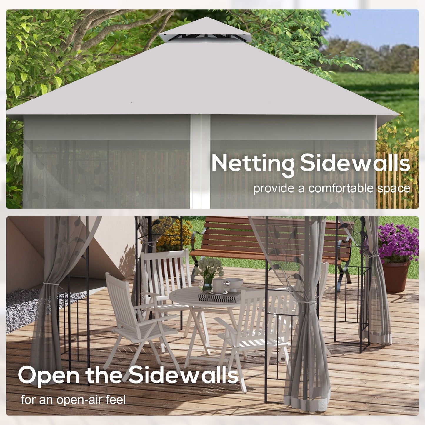 3 x 3(m) Steel Frame Double Roof Garden Gazebo - 3 Colour Options