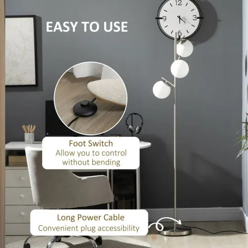 Modern Floor 3 Light Tree Standing Lamp, Silver