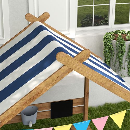 Sand Pit with Canopy, Blackboard, Toys, Sink, Seats, Flags for Kids