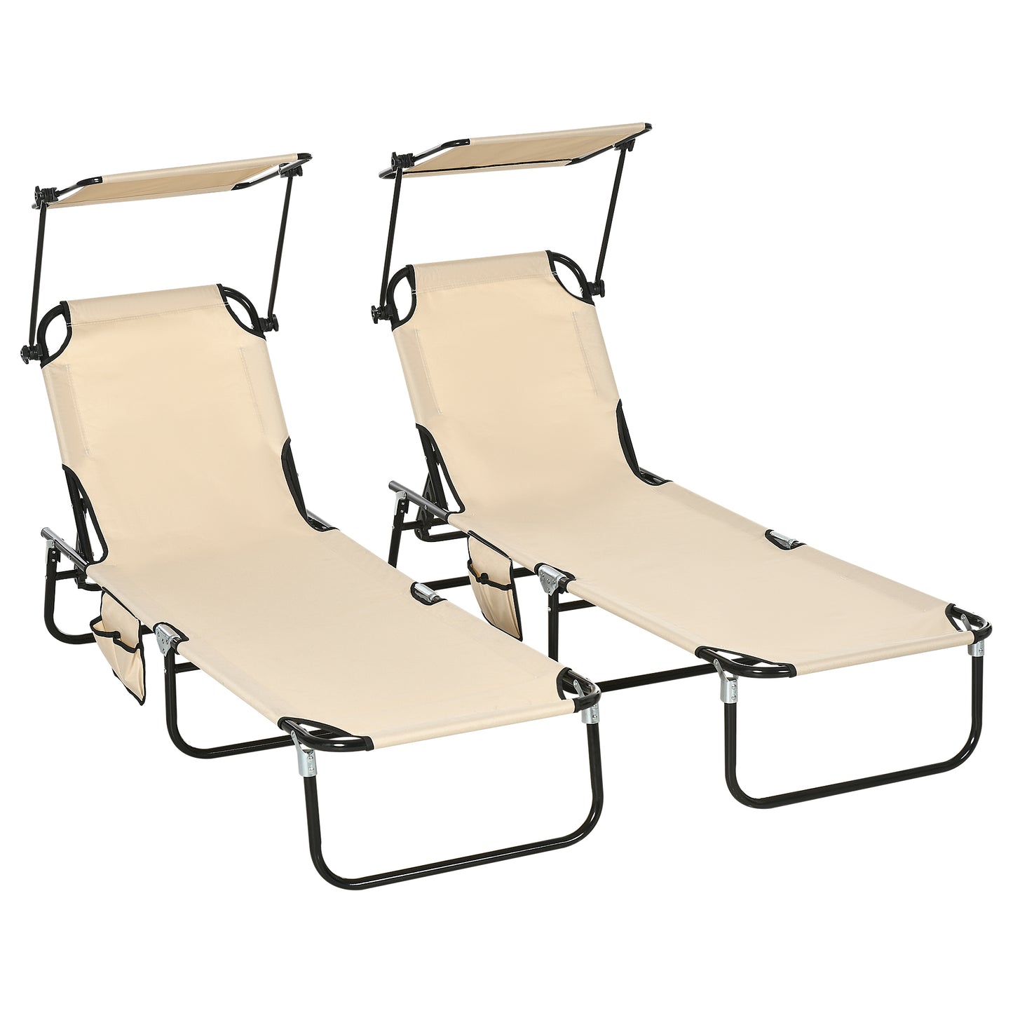 2 Piece Folding Sun Loungers with Canopy
