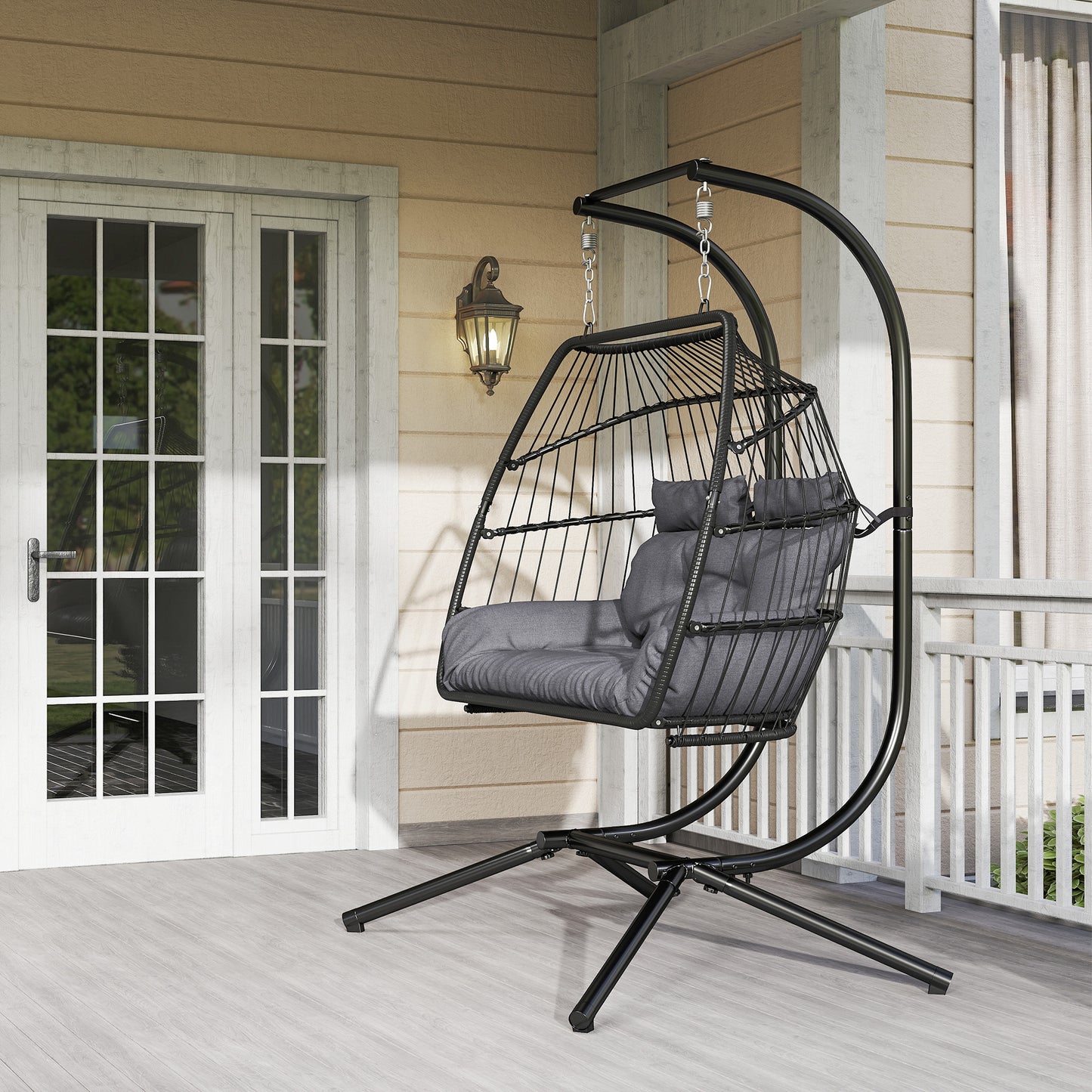 Rattan Double Hanging Egg Chair with Stand