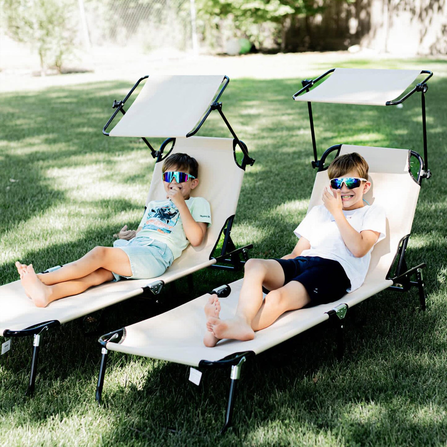 2 Piece Folding Sun Loungers with Canopy