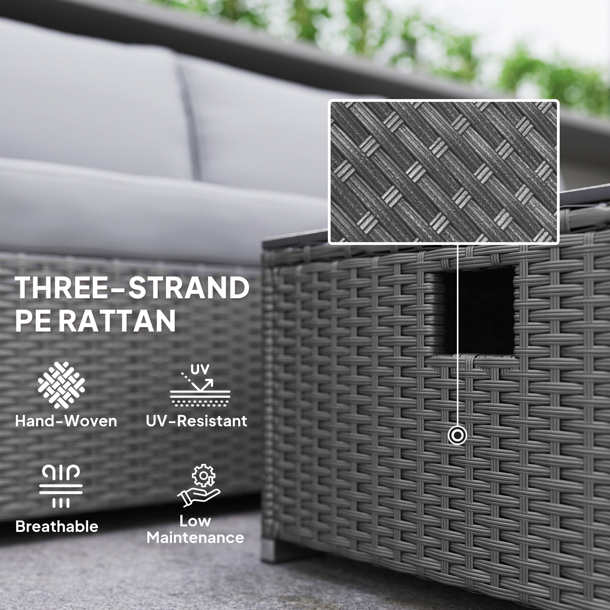 5 Piece Rattan Garden Furniture Set with Gas Fire Pit Table and Footstool - Grey