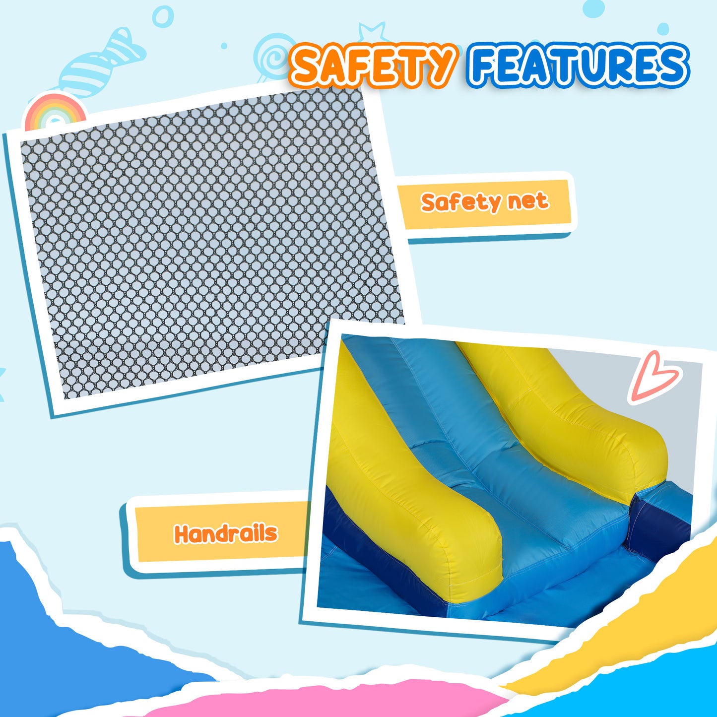 5 in 1 Bouncy Castle for Children with 550W Blower, Water Slide, Splash Pool, Jumping Area.