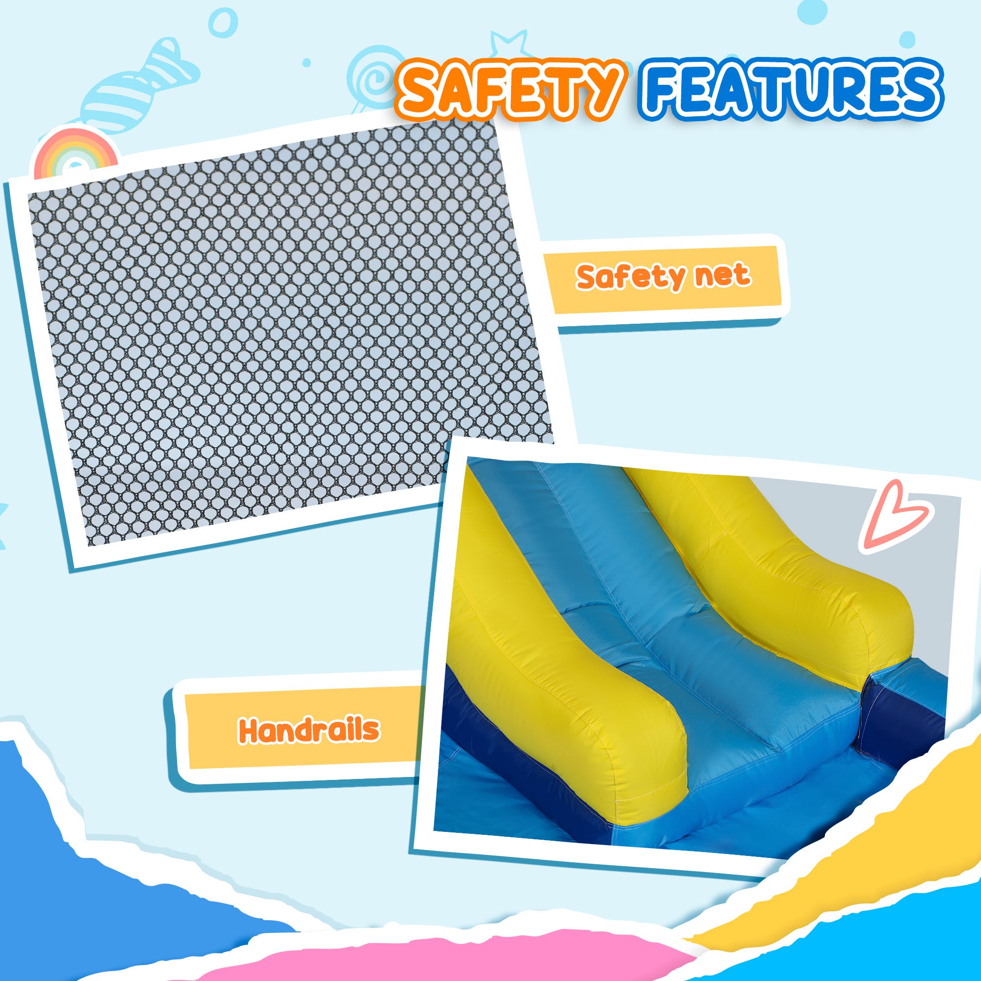 5 in 1 Bouncy Castle for Children with 550W Blower, Water Slide, Splash Pool, Jumping Area.