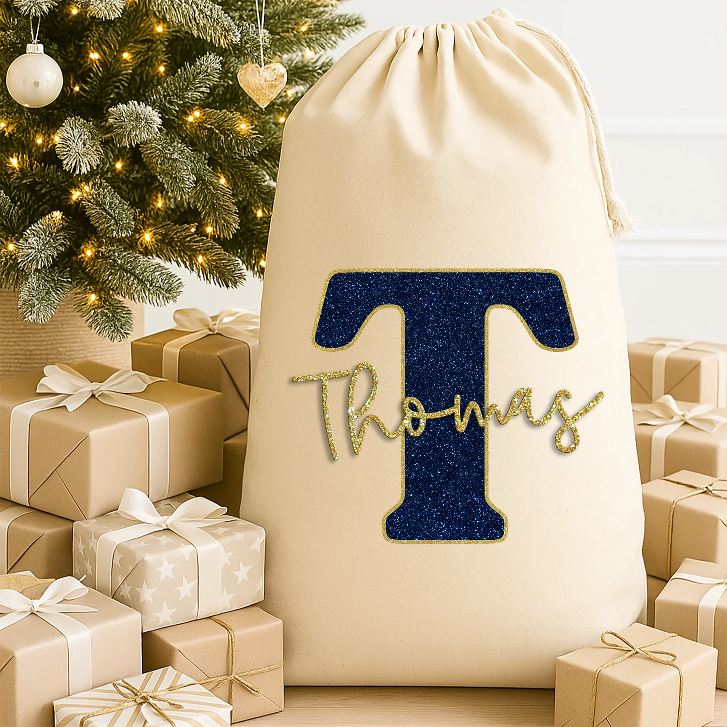 Personalised Navy and Gold Initial Sack