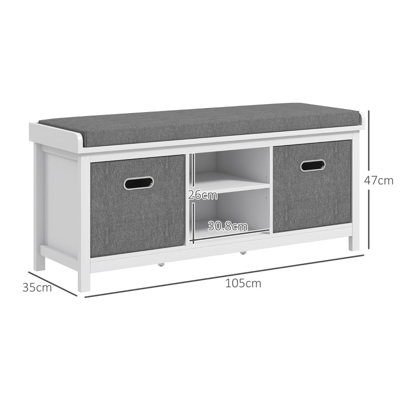 Shoe Bench with Cushioned Seat & Fabric Drawers
