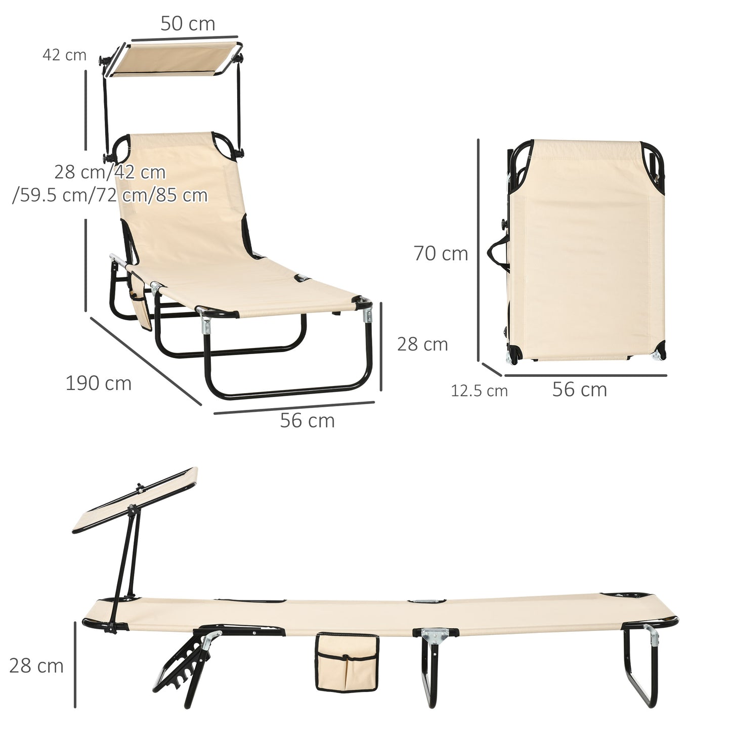 2 Piece Folding Sun Loungers with Canopy