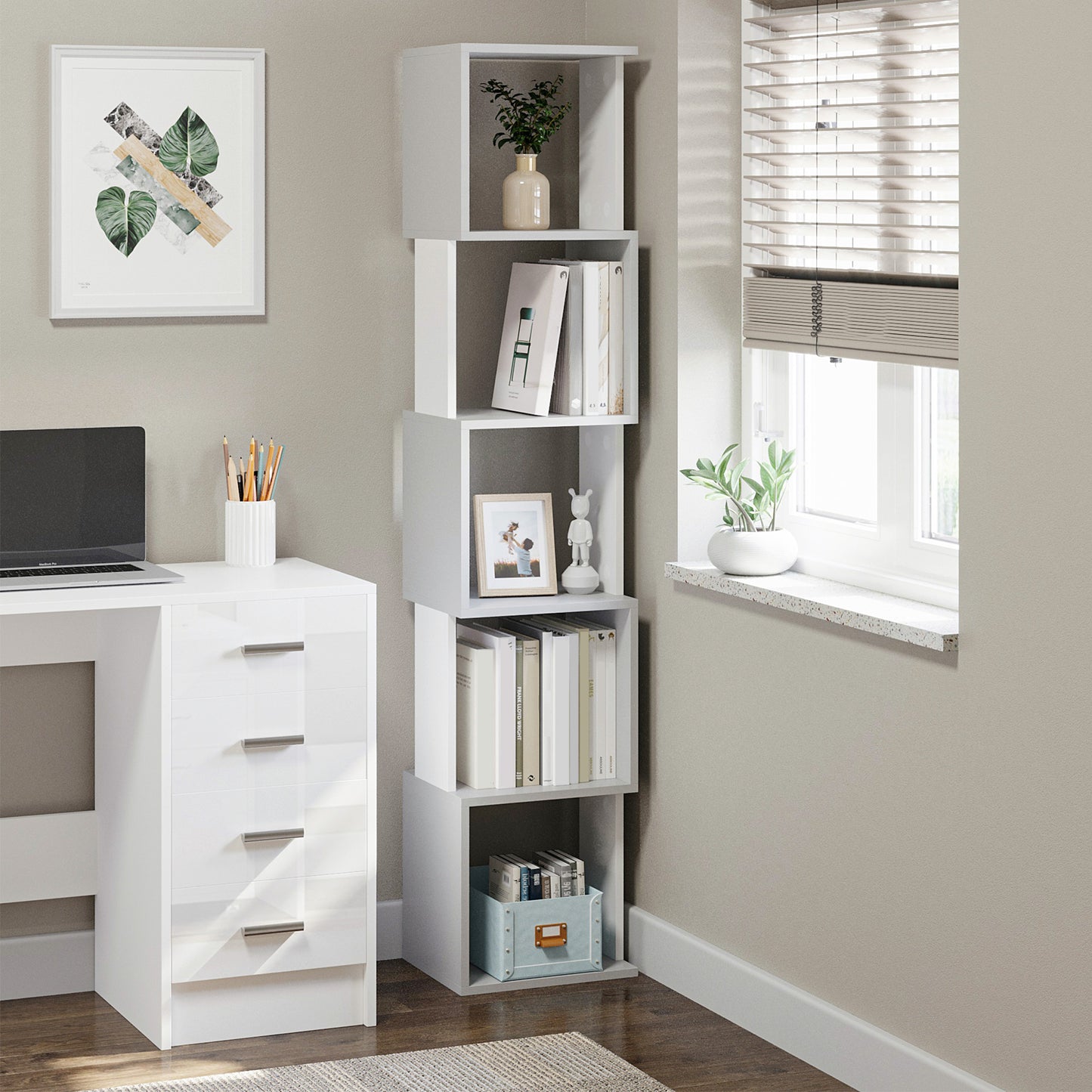 S-Shaped Wooden Freestanding Storage Shelf - Colour Options