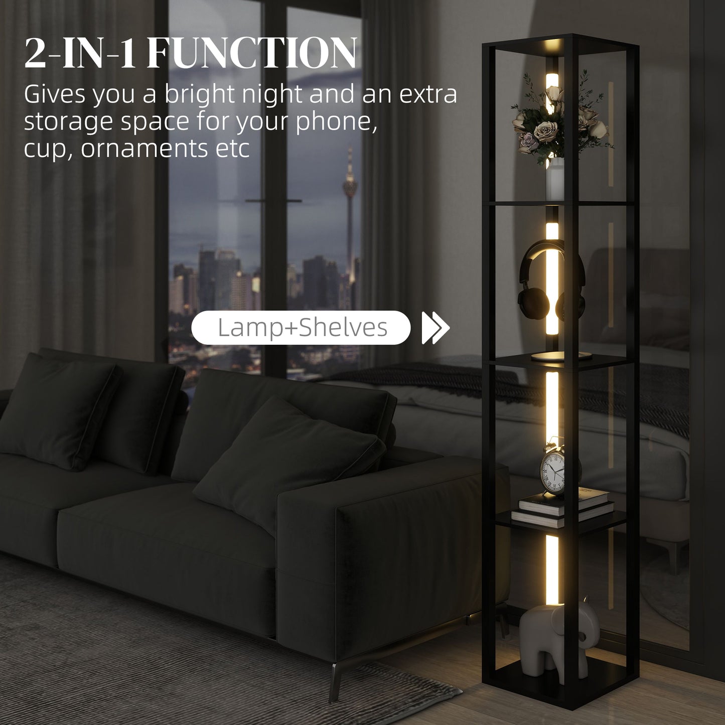 Floor Lamp with Shelves, 4 Layer Dimmable Column Modern Standing Lamp with 3 Brightness Levels