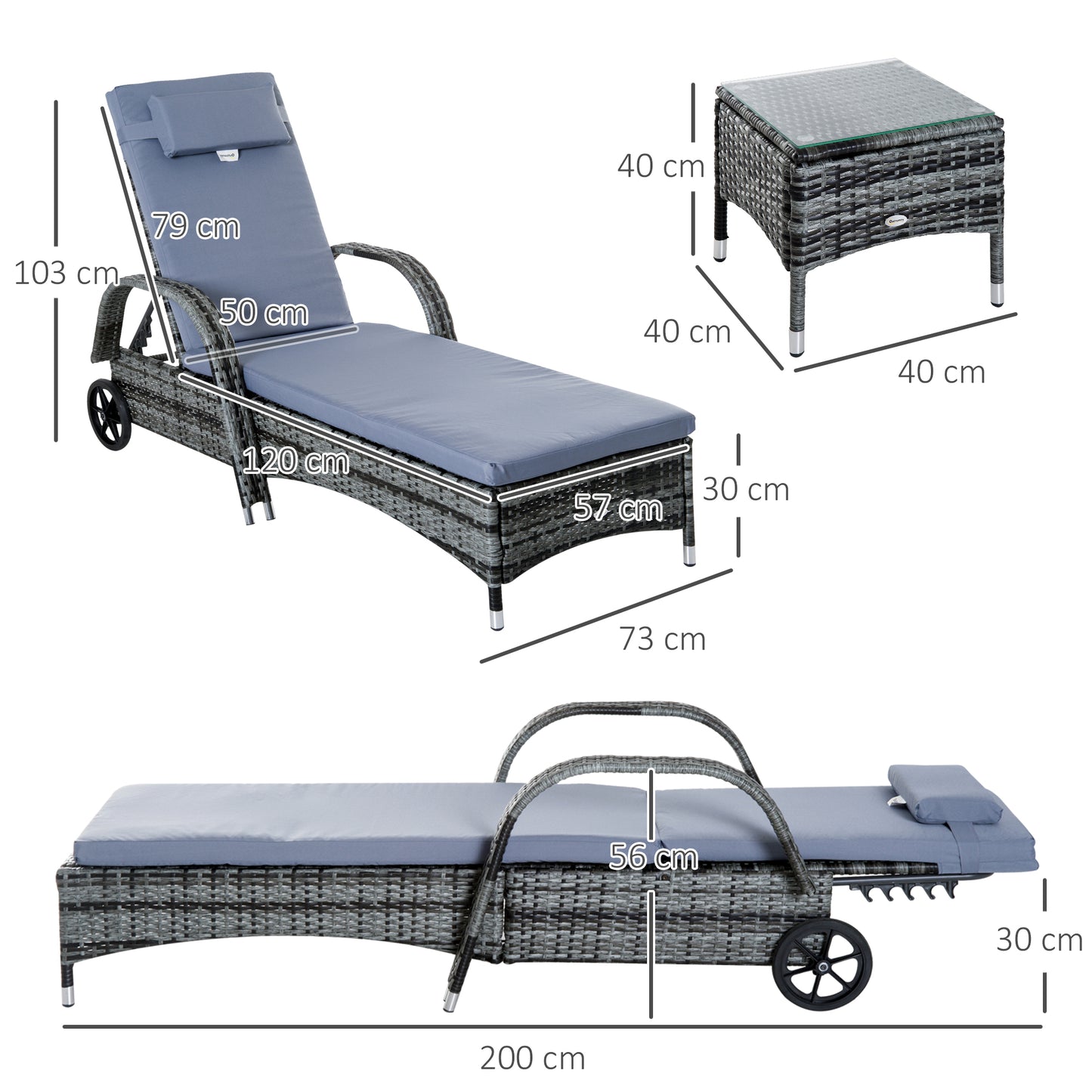 3 Pieces PE Rattan Patio Lounge Chair Set - Grey or Brown