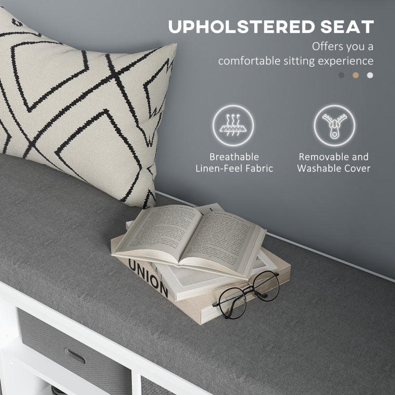 Shoe Bench with Cushioned Seat & Fabric Drawers