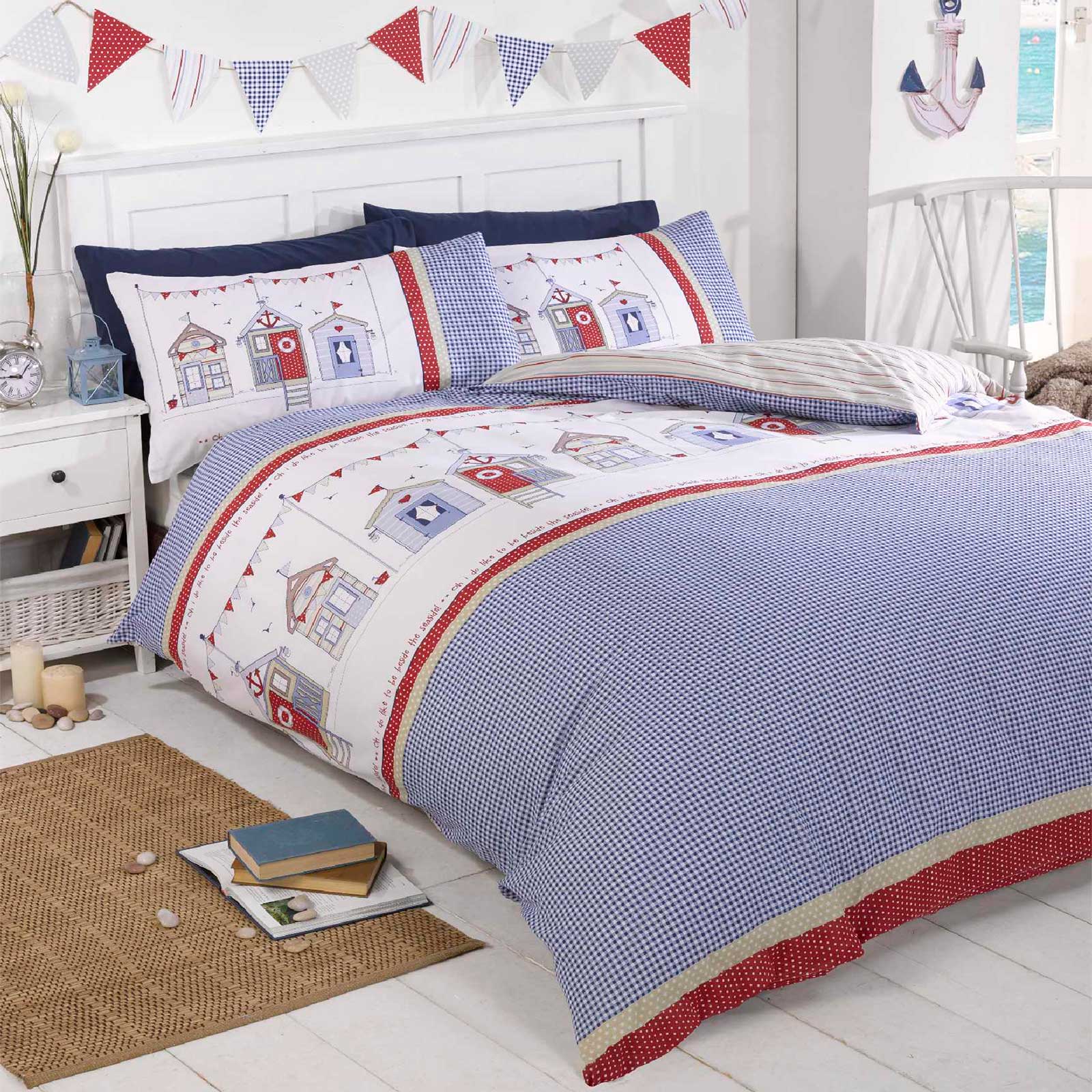 Beach Huts Gingham Check Blue Duvet Cover Set