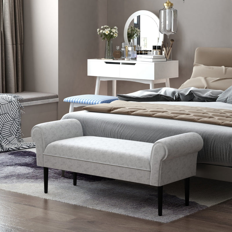 Ottoman Bench Linen Upholstered Bed-End Bench Stool Grey