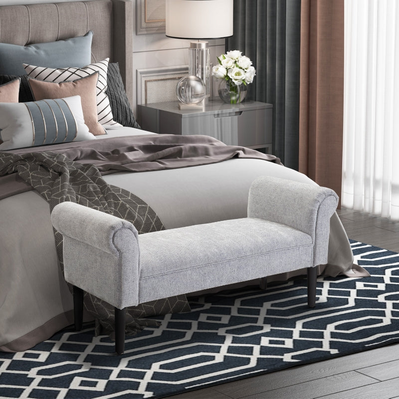 Ottoman Bench Linen Upholstered Bed-End Bench Stool Grey
