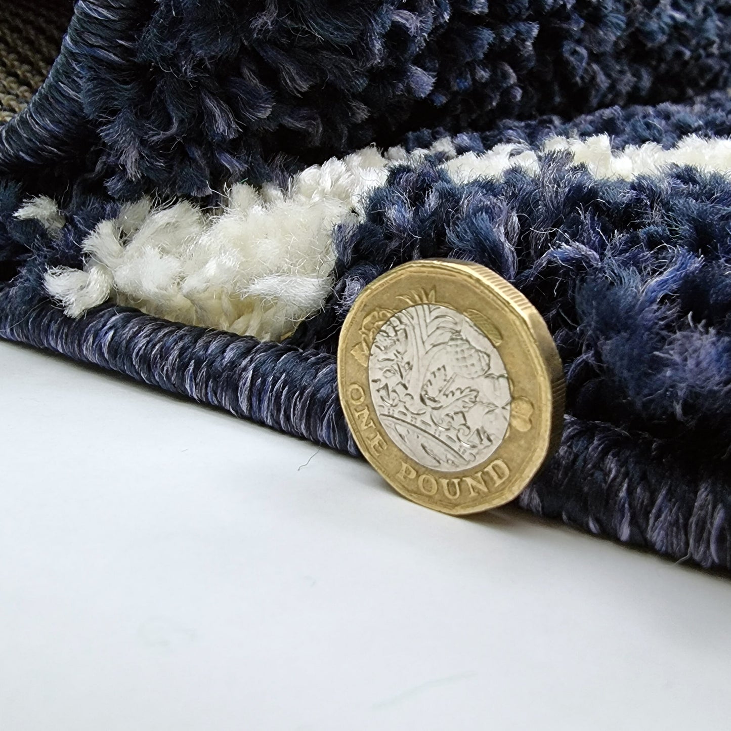 Diamond Geometric Navy Blue Fluffy Shaggy Rug