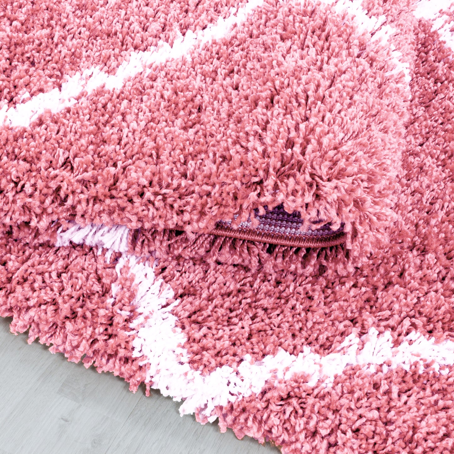 Diamond Geometric Pink Fluffy Shaggy Rug