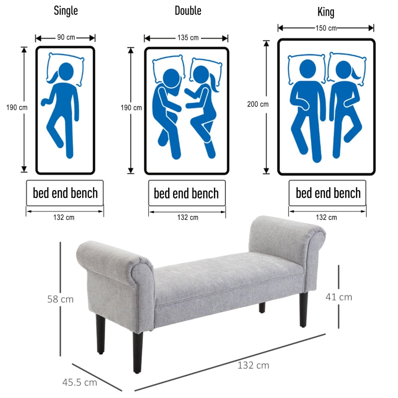 Ottoman Bench Linen Upholstered Bed-End Bench Stool Grey