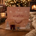 Warm Wishes Christmas Coaster Set with Wooden Holder | Set of 4 Festive Coasters | Rustic Christmas Table Décor