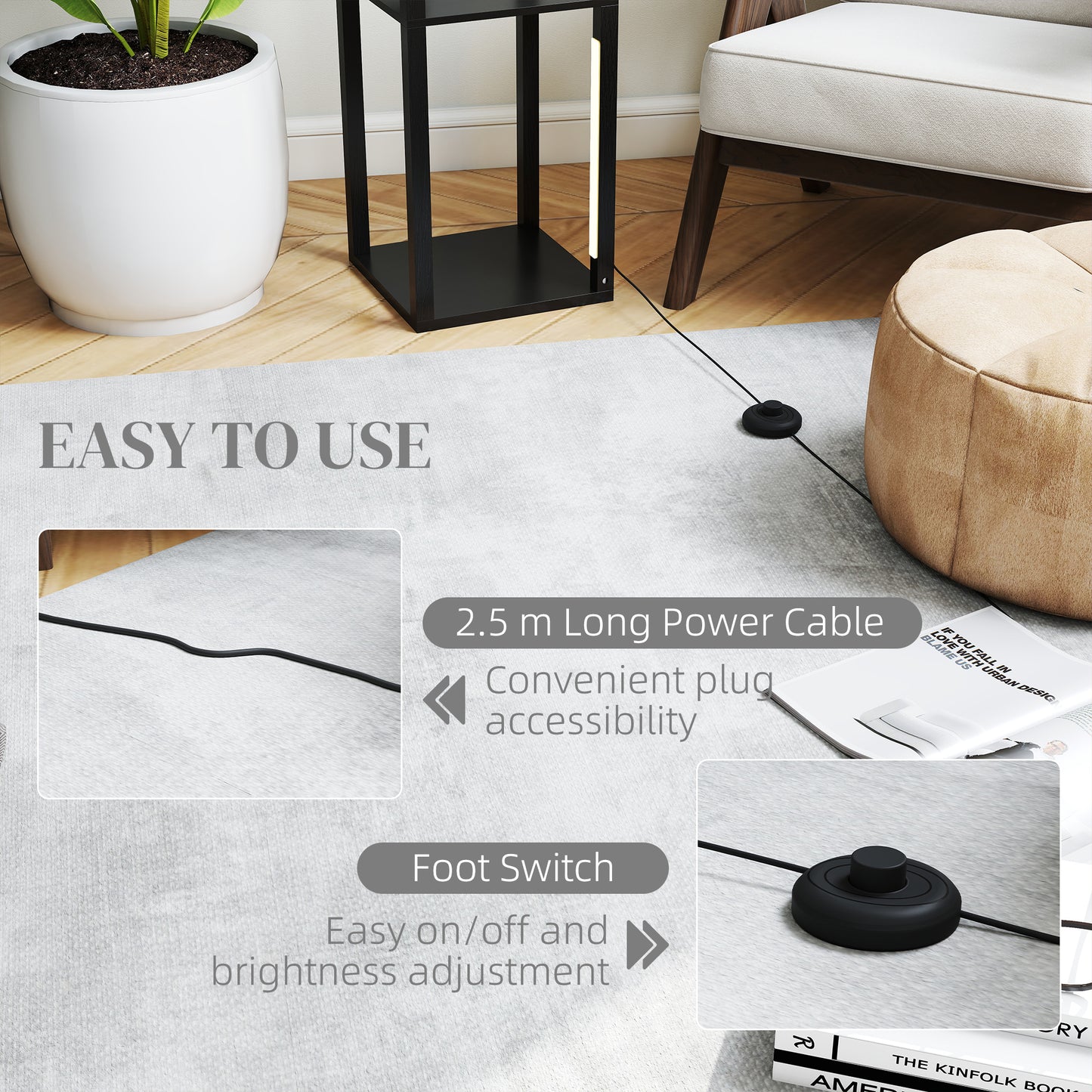 Floor Lamp with Shelves, 4 Layer Dimmable Column Modern Standing Lamp with 3 Brightness Levels