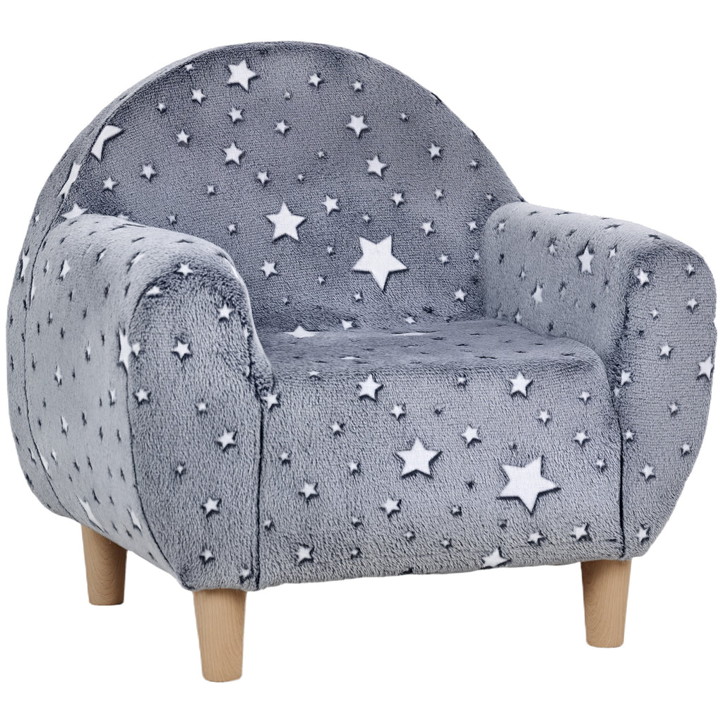 Kids Armchair, Glow in the Dark Chair with Star Design - Grey