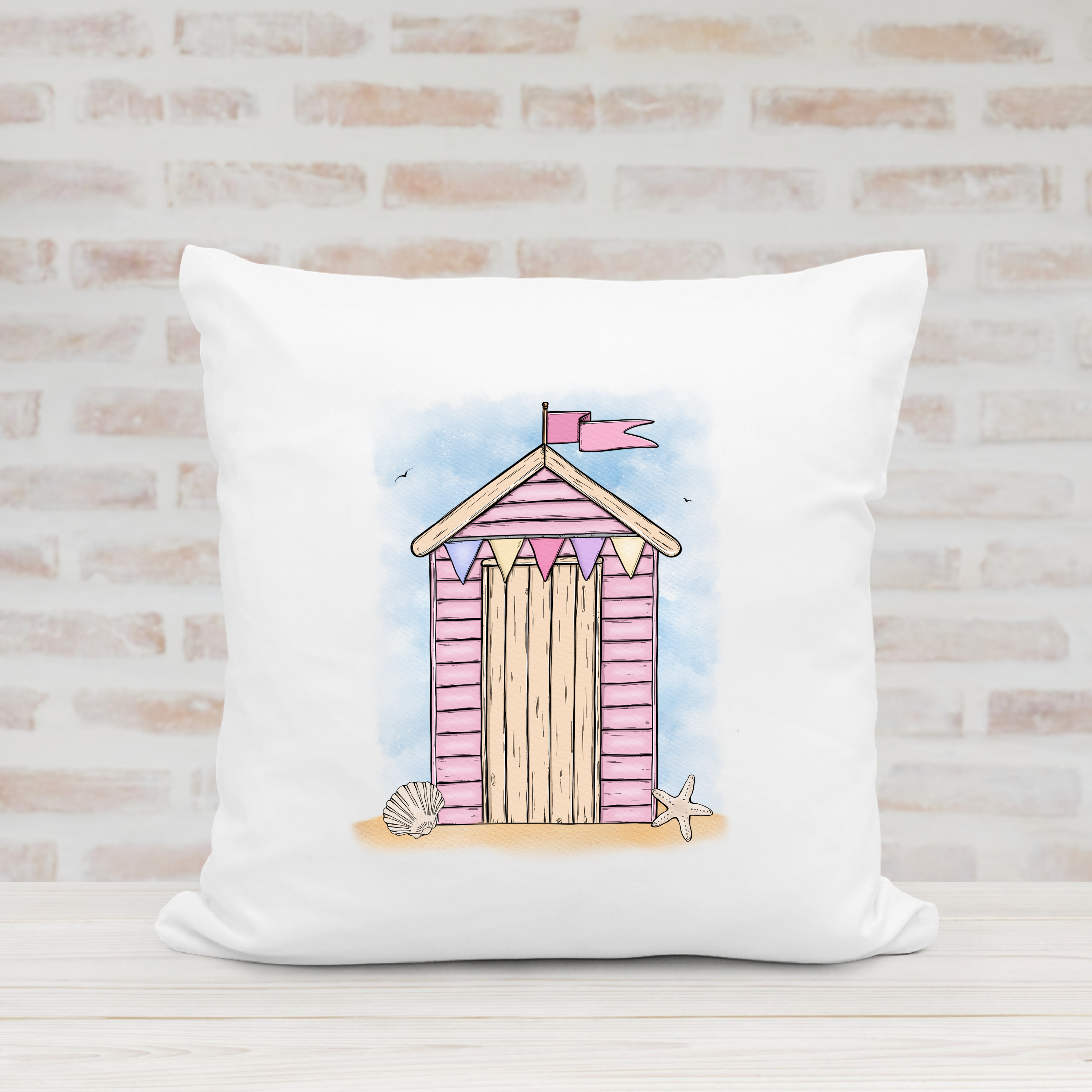 Beach Hut Design Cushion - 40x40cm 4 Colour Options
