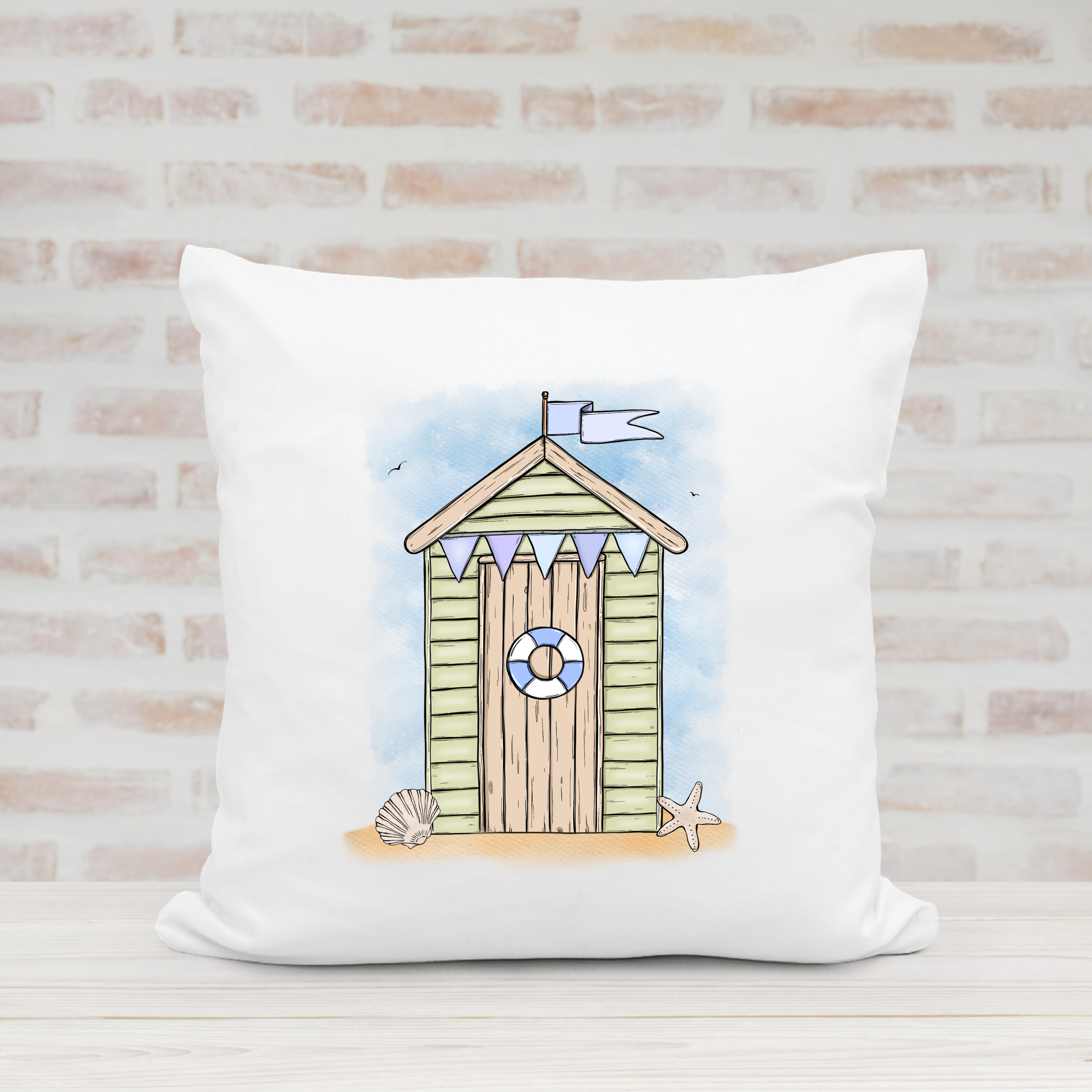 Beach Hut Design Cushion - 40x40cm 4 Colour Options