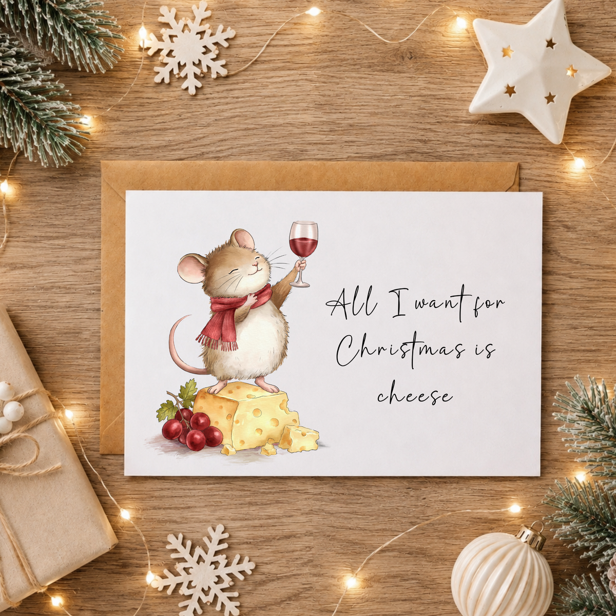 Festive Mouse Christmas Card - FREE Postage