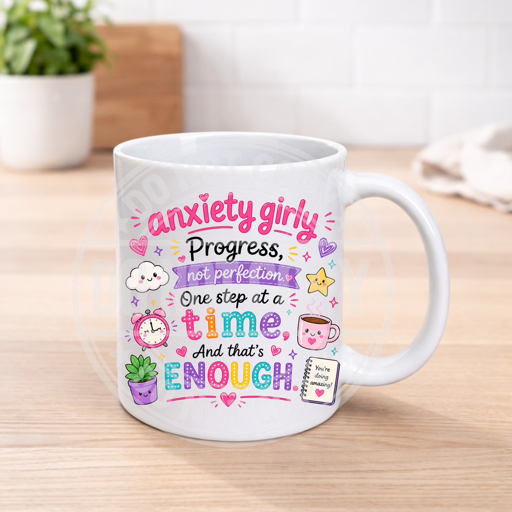 Funny Anxiety Mug – Colourful Humour Coffee Cup – Mental Health Gift – Sarcastic Funny Mug – 11oz Ceramic Mug