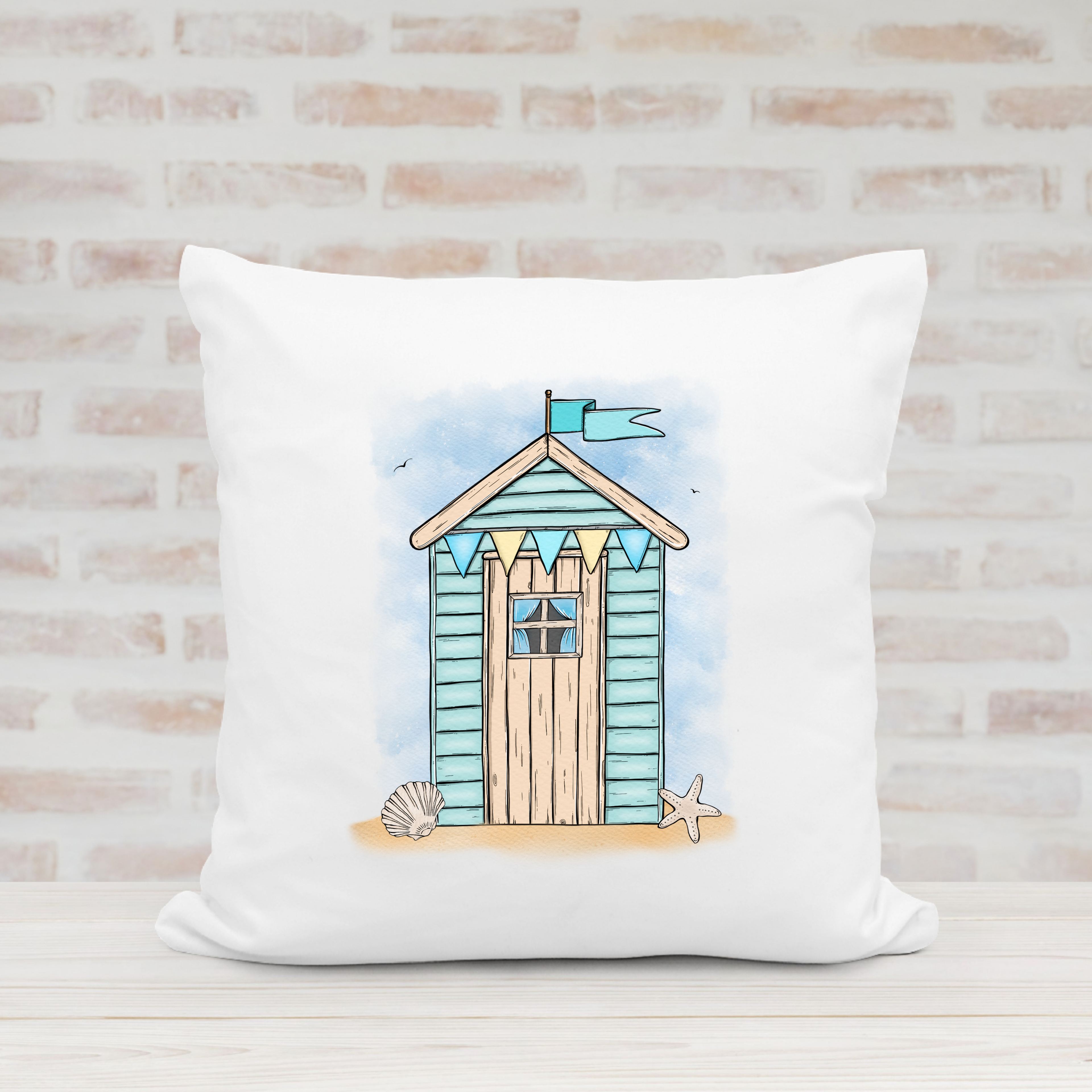 Beach Hut Design Cushion - 40x40cm 4 Colour Options