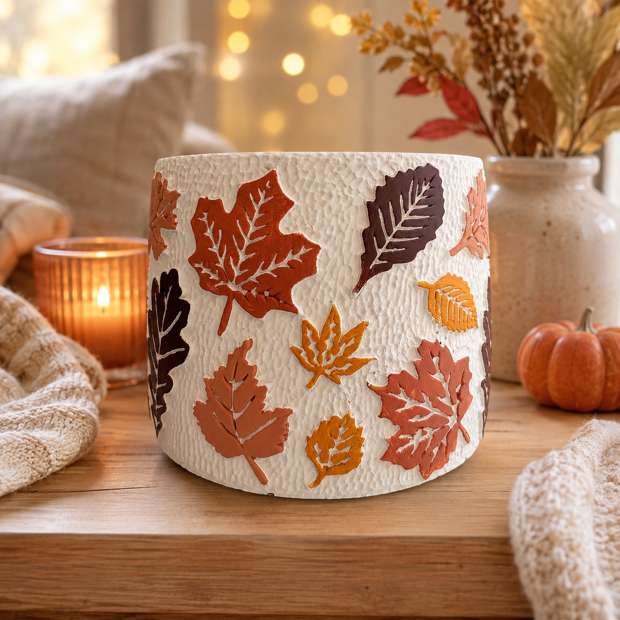 Autumn Leaf Cement Planter – 16cm