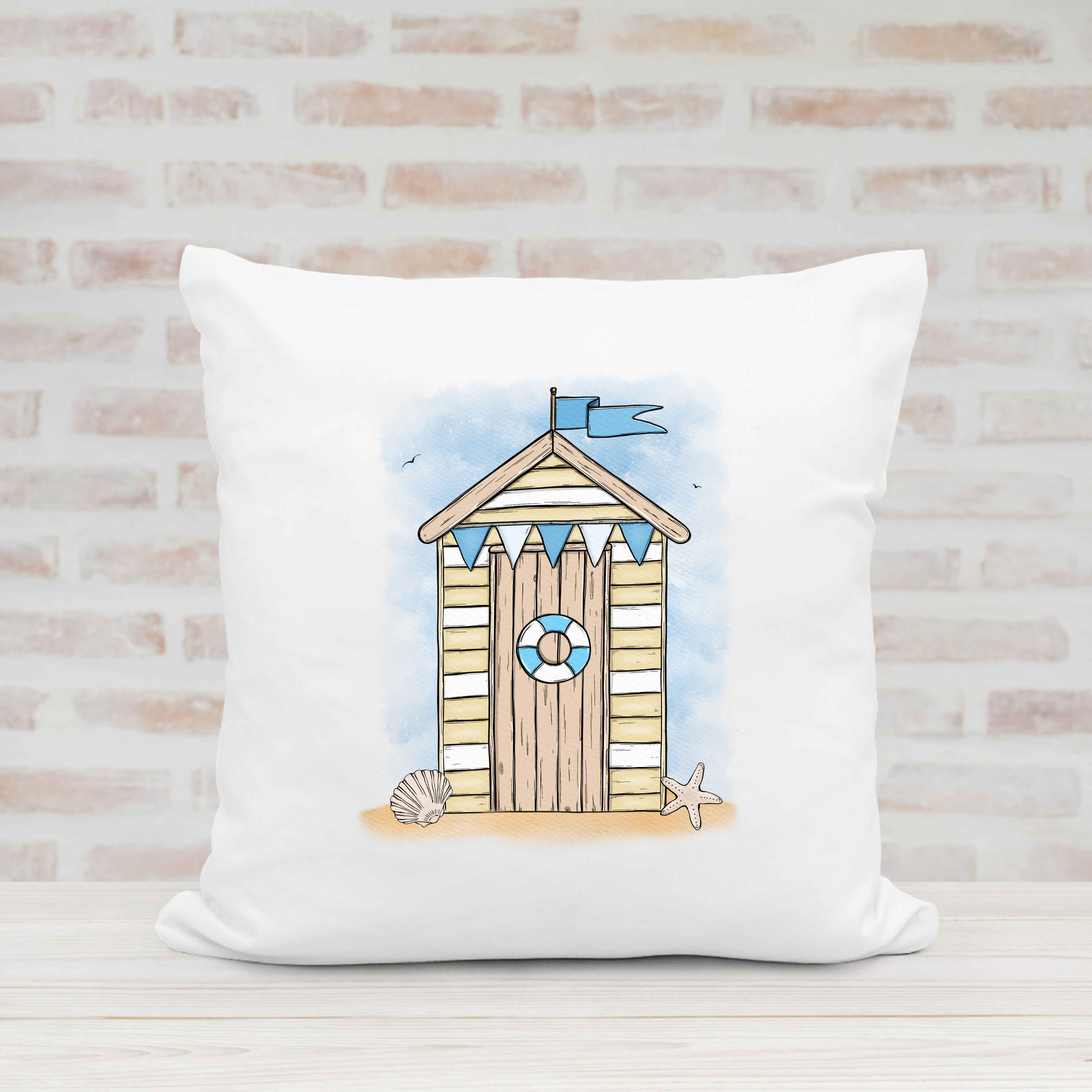 Beach Hut Design Cushion - 40x40cm 4 Colour Options