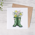 Floral Wellington Boots Blank Greeting Card - FREE Postage