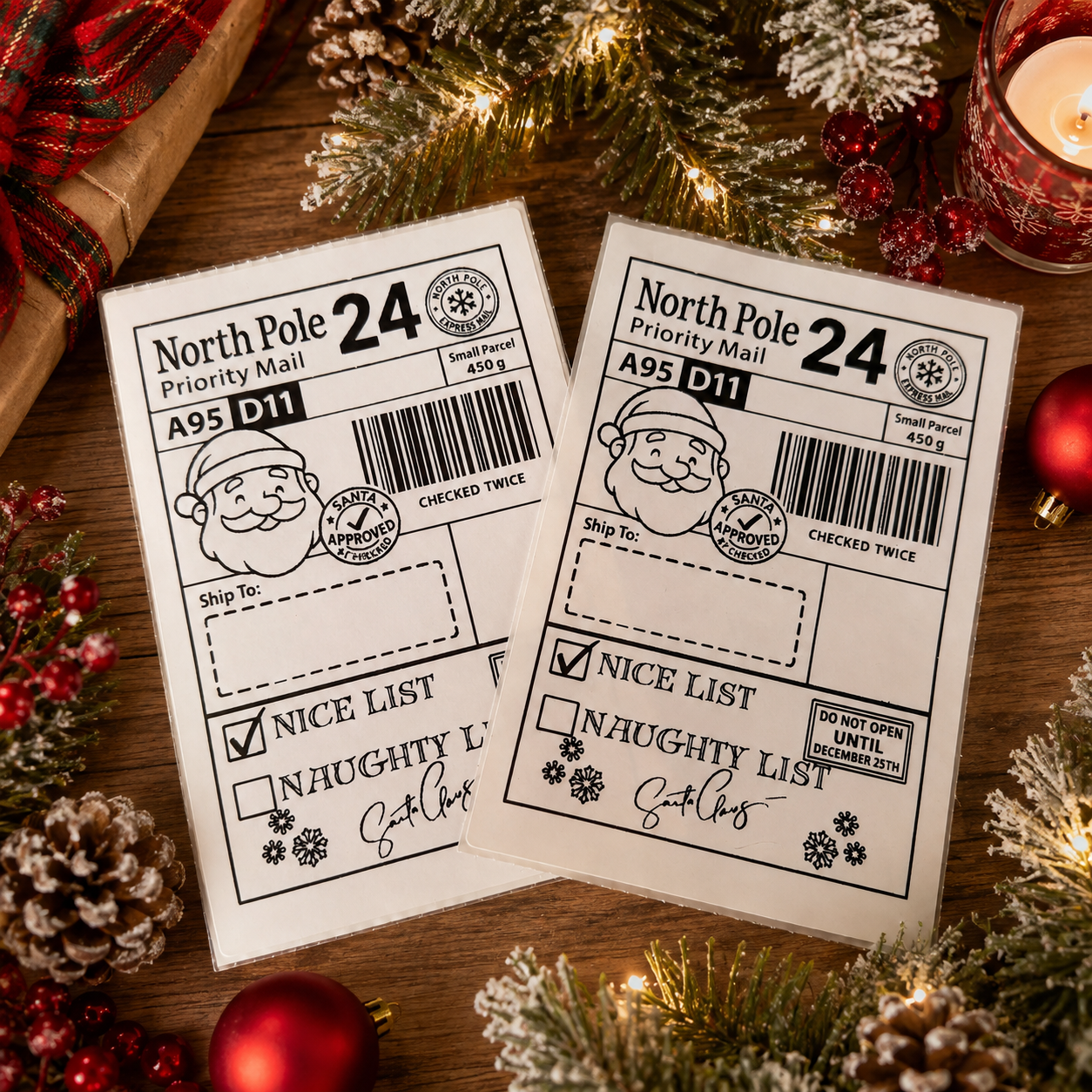 North Pole Christmas Postage Labels – Set of 20 Santa Gift Labels – 4 x 6"