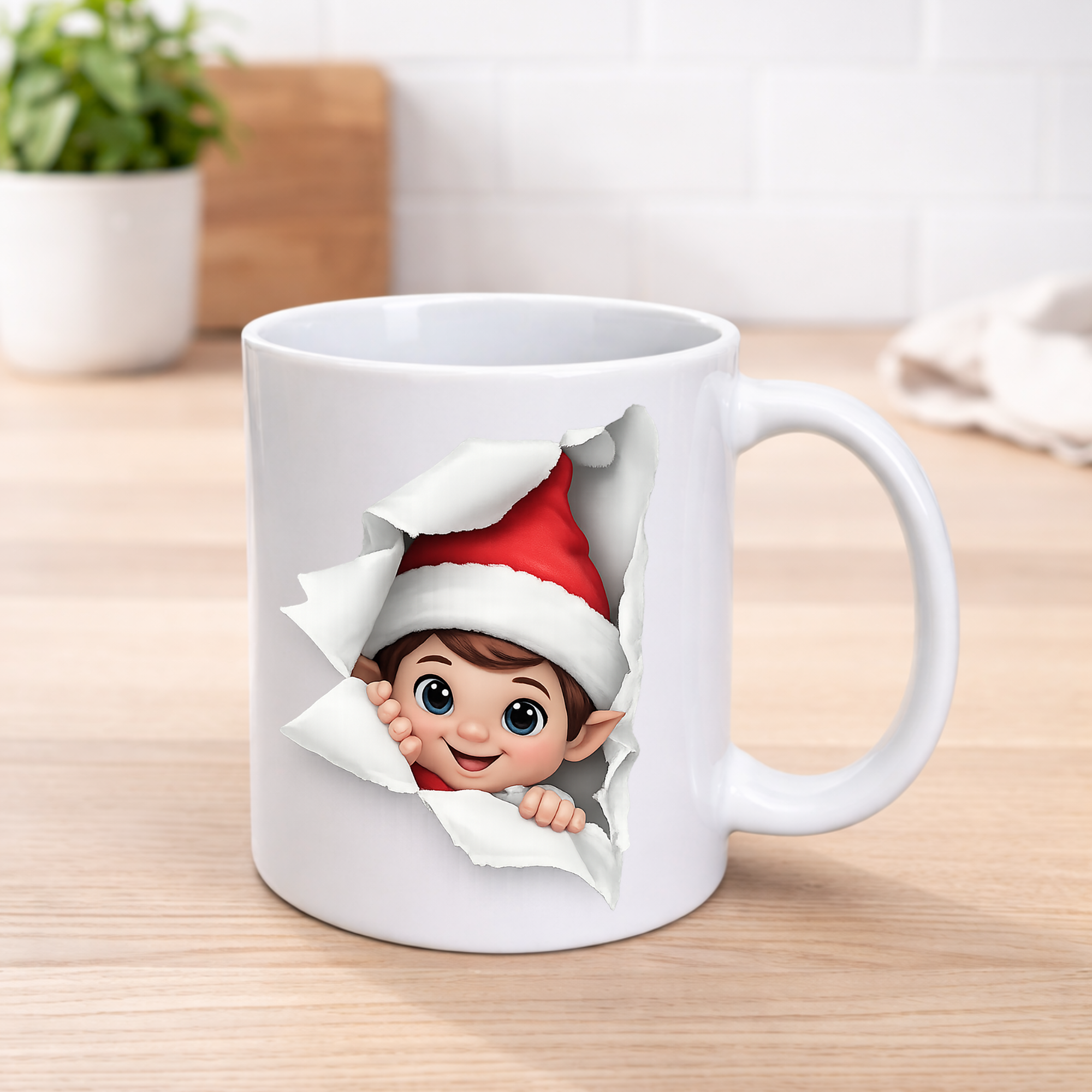 Christmas Elf Mug – Pink, Blue or Red Elf | 11oz Ceramic Festive Mug
