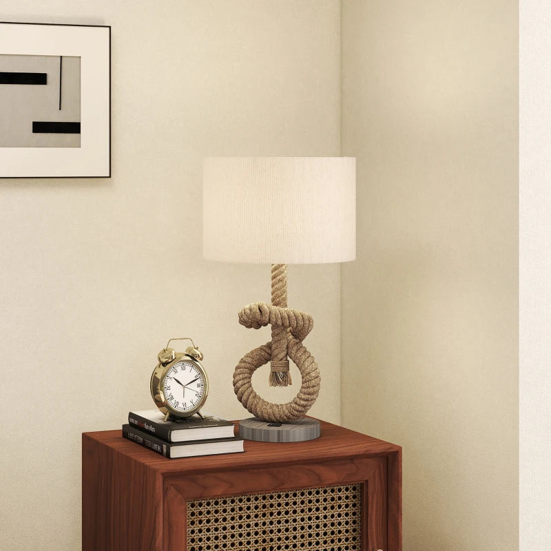 Nautical Table Lamps Set of 2 with USB Charging Port, Bedside Lamps for Bedroom Living Room, Warm White LED Bulb Included, with Hemp Rope, Natural
