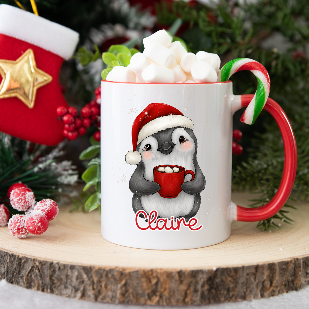 Personalised Penguin Christmas Mugs - 11oz Ceramic Mugs