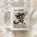Funny witch mug with broomstick and sweary quote, 11oz ceramic mug designed and printed in house by South Shore Gifts